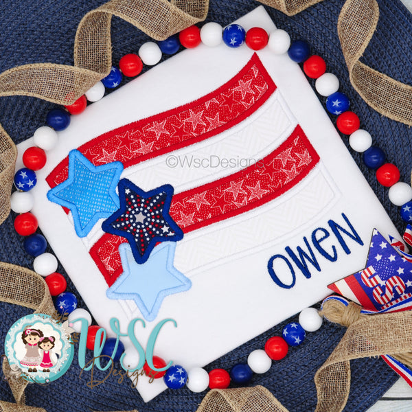 4th of July American Flag with Stars Embroidered with Name for Boys