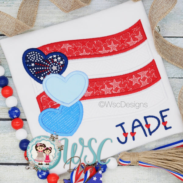 Personalized American Flag Shirt with Hearts for Girls - Independence Day