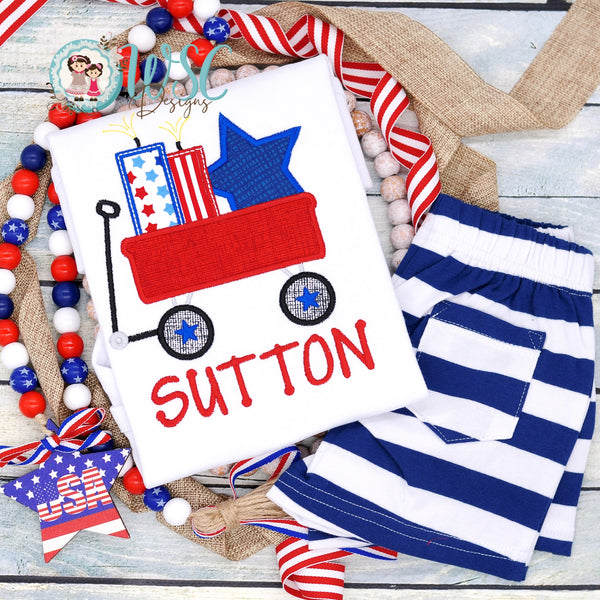 Patriotic Boys Wagon with Stars and Firecracker Tee