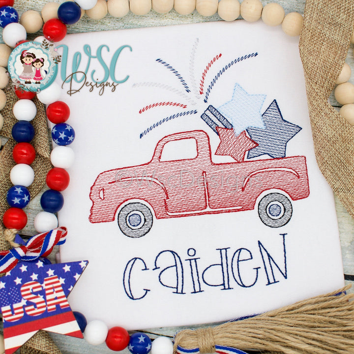 4th of July Personalized Shirt Featuring Old Truck with Fireworks for Boys - WSC-Designs Boutique