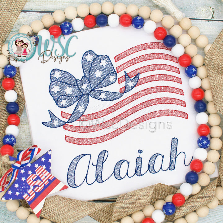 Custom Patriotic Flag with Bow 4th of July Shirt for Girls - WSC-Designs Boutique