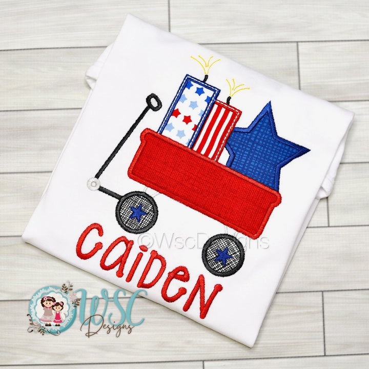Patriotic Boys Wagon with Stars and Firecracker Tee - WSC-Designs Boutique