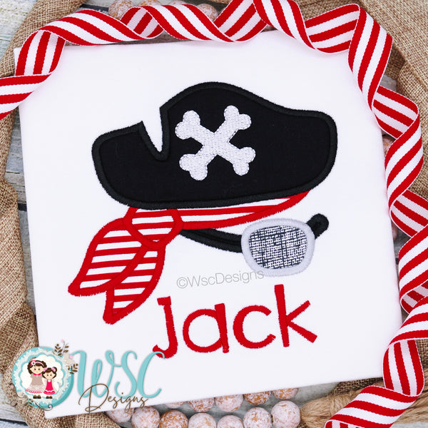 Boys Pirate Hat and Eye Patch Embroidered Shirt