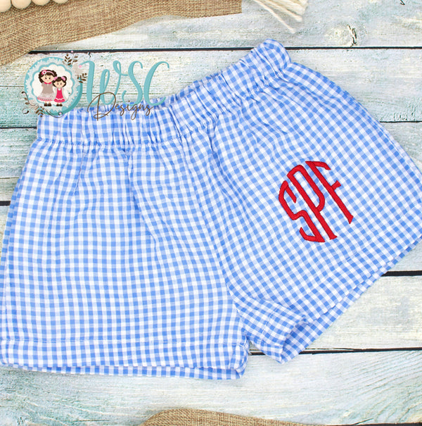New! Blue, Light blue, Red Gingham Shorts for Boys - Add on