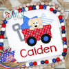 Boys Patriotic Shirt embroidered with Puppy in a Wagon with stars