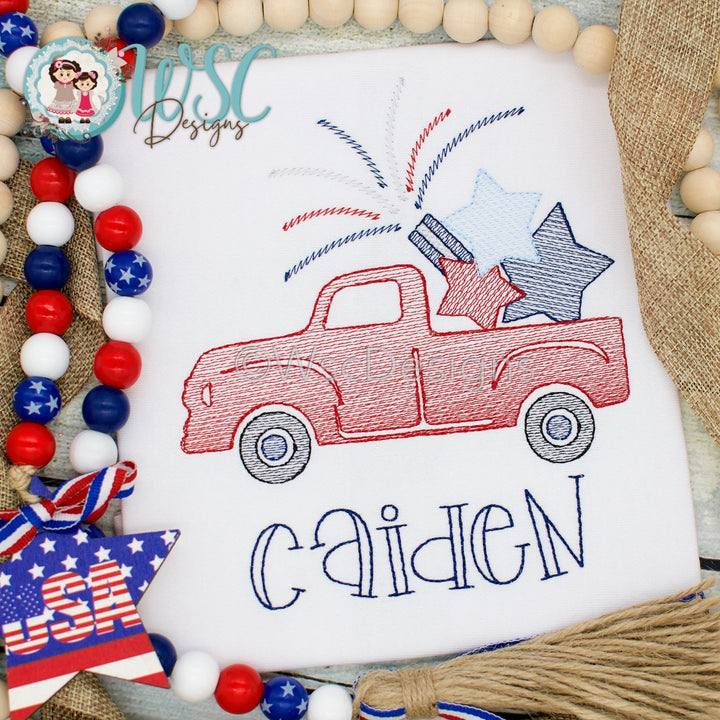 4th of July Personalized Shirt Featuring Old Truck with Fireworks for Boys - WSC-Designs Boutique