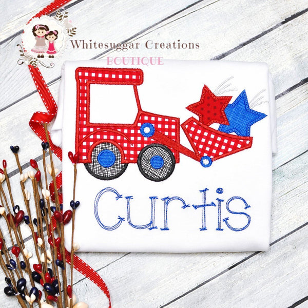 Boy 4th of July Patriotic Tractor with Stars T Shirt - WSC-Designs Boutique