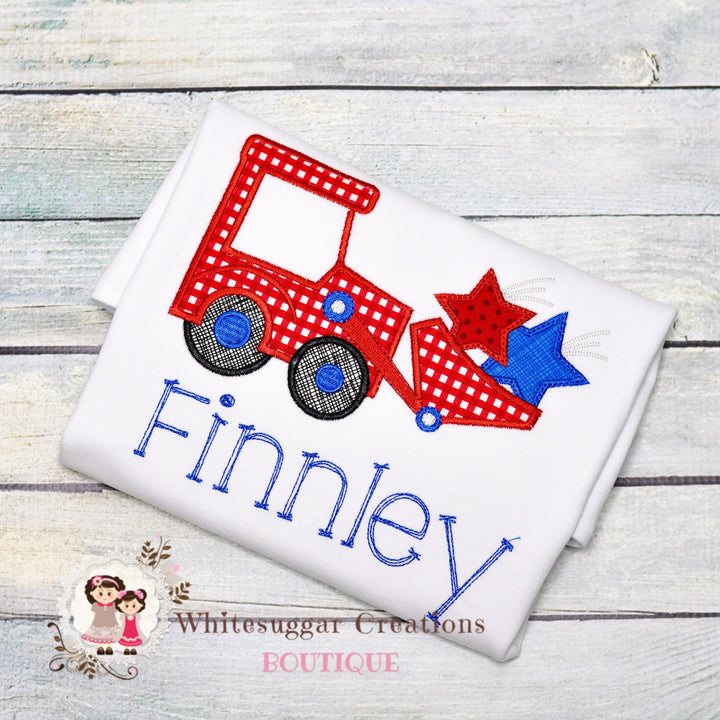 Boy 4th of July Patriotic Tractor with Stars T Shirt - WSC-Designs Boutique