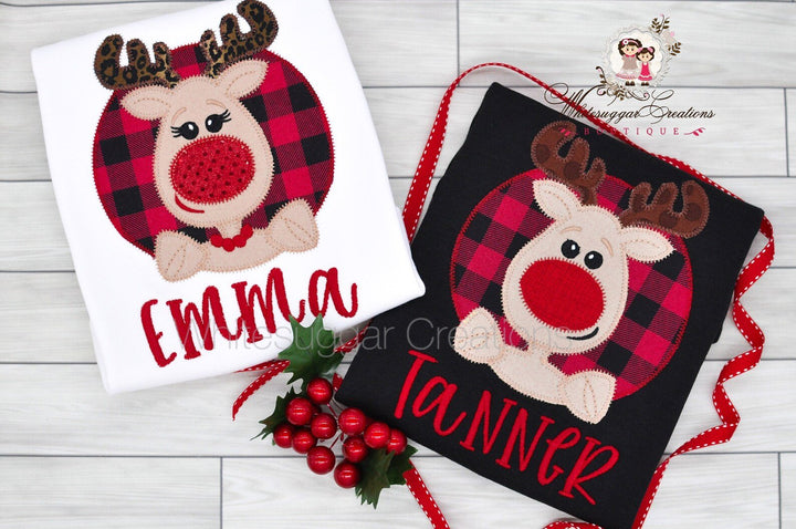 Boy Christmas Reindeer with Plaid Prints T-Shirt - WSC-Designs Boutique