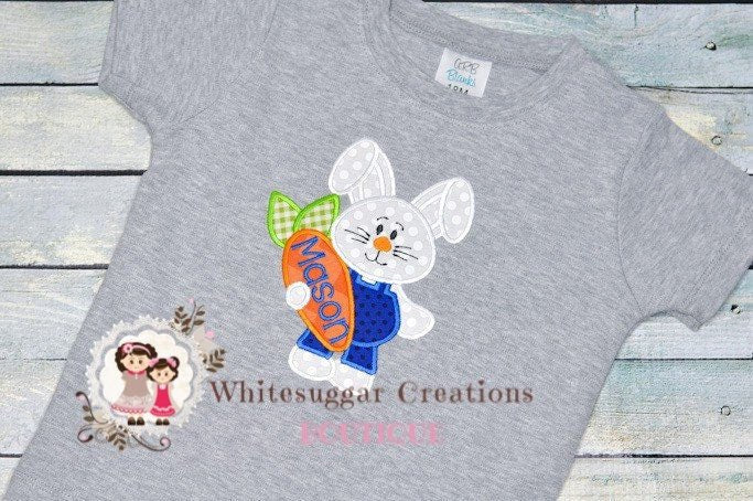 Boy Easter Bunny Outfit - Jumpsuit Personalized Shirt Carrying Carrot - Toddler Gift - WSC-Designs Boutique