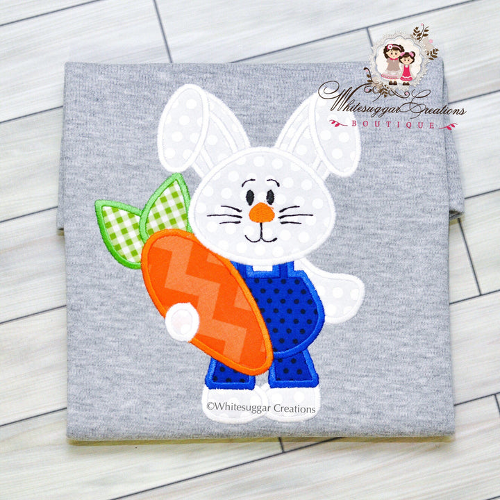 Boy Easter Bunny Outfit - Jumpsuit Personalized Shirt Carrying Carrot - Toddler Gift - WSC-Designs Boutique