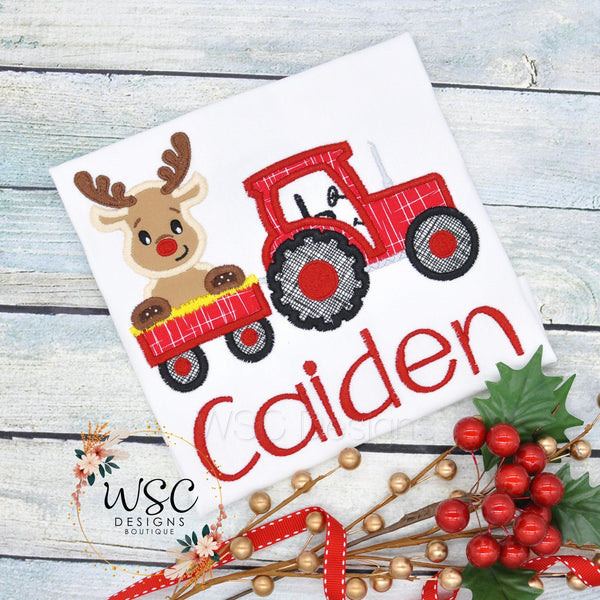 Christmas Reindeer On Tractor Boy T-Shirt - WSC-Designs Boutique