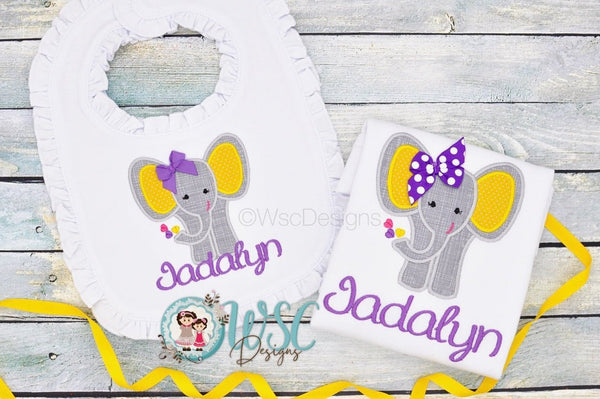 Custom Elephant Bib and Onesie Set | Newborn Girl Set | Infant Baby Shower Gift - WSC-Designs Boutique