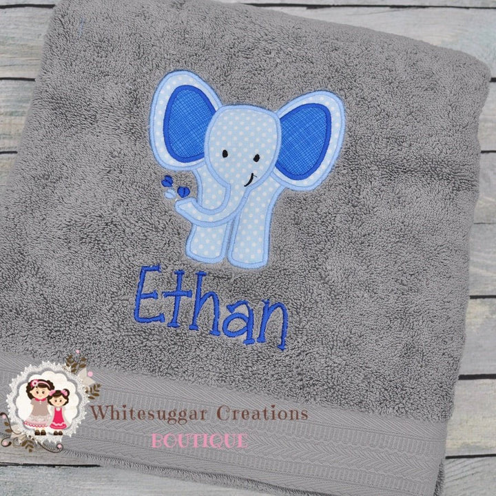 Elephant personalized towel for baby boys - WSC-Designs Boutique
