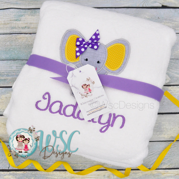 Elephant personalized towel for baby girls - WSC-Designs Boutique