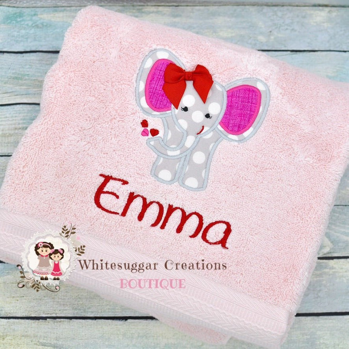 Elephant personalized towel for baby girls - WSC-Designs Boutique