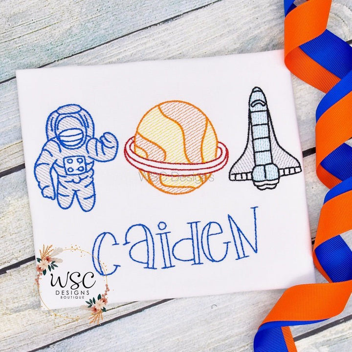 Embroidered Astronaut, Planet, Rocket Ship Tee for Boys - WSC-Designs Boutique