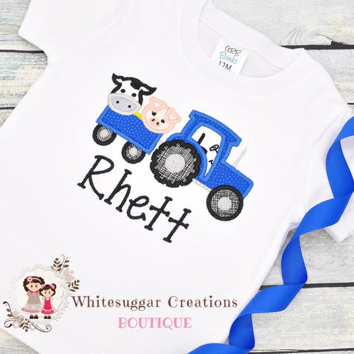 Farm animals on Tractor Boy Shirt - Blue - WSC-Designs Boutique