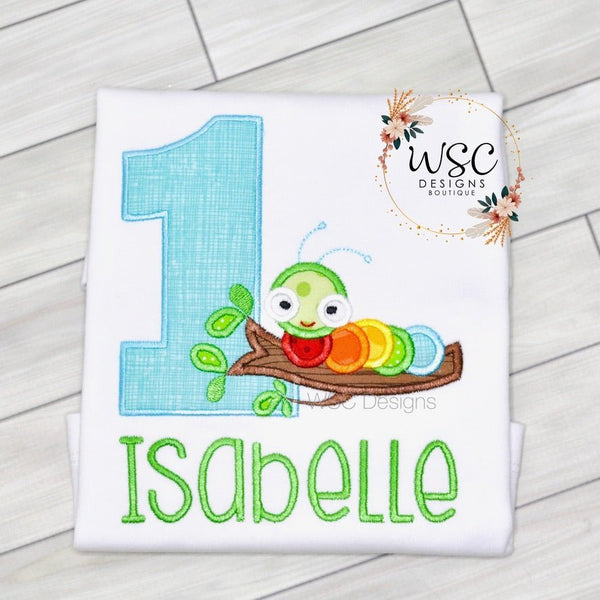 Girl Caterpillar Birthday Embroidered T Shirt - WSC-Designs Boutique