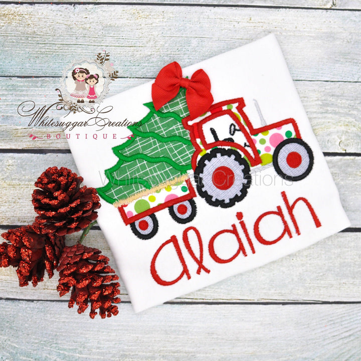 Girl Christmas Tractor with Tree Shirt - WSC-Designs Boutique