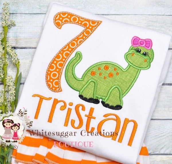Girl Dinosaur Birthday Embroidered T Shirt - WSC-Designs Boutique