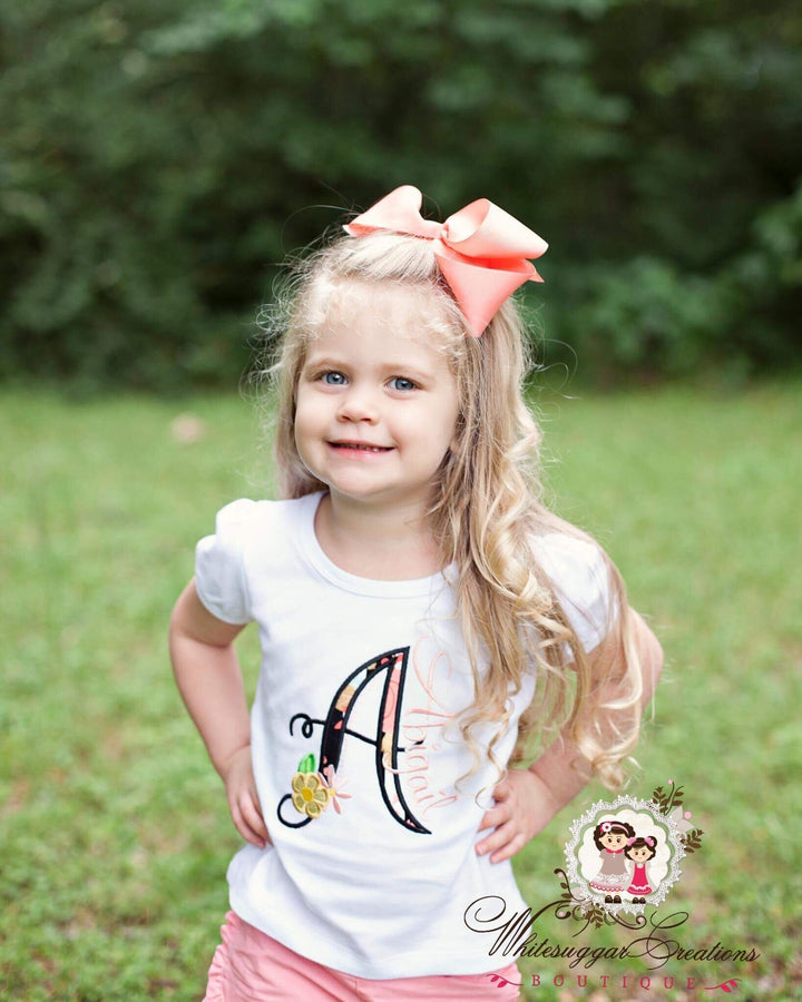 Girl Floral Initial Embroidered Shirt - WSC-Designs Boutique