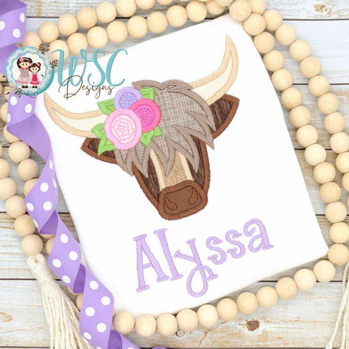 Girl Highland Cow with Flowers Shirt - WSC-Designs Boutique