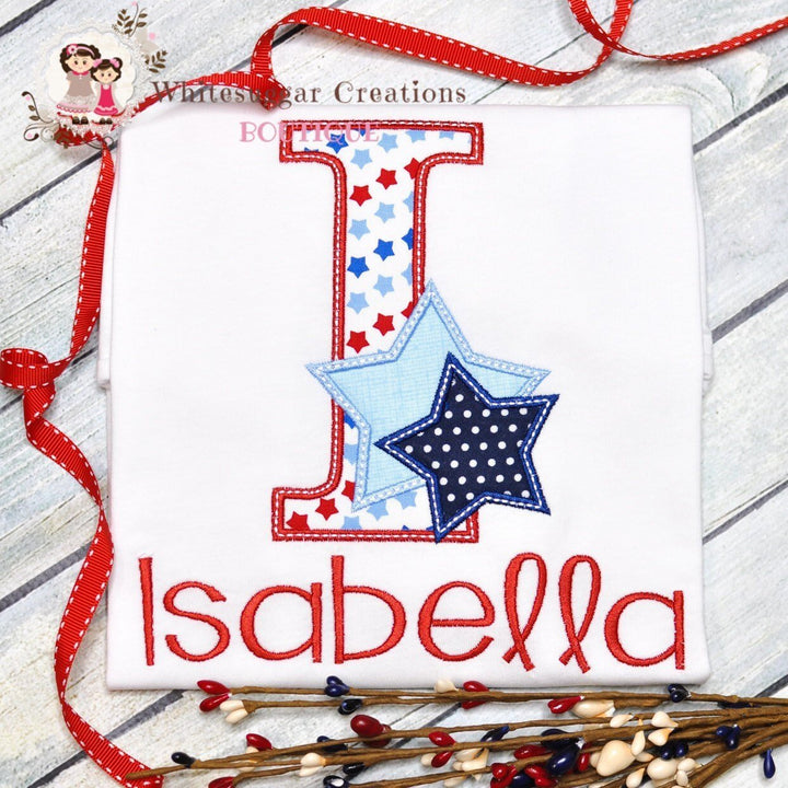 Girl Star Initial Shirt | 4th of July Initial with Stars Shirt | Patriotic 4th of July Gift - WSC-Designs Boutique