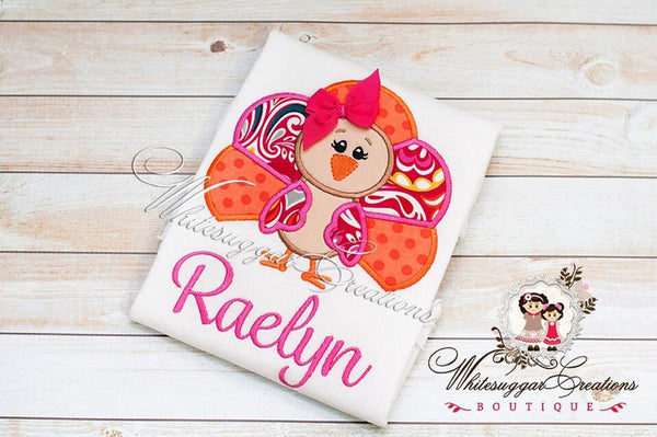 Girl Thanksgiving Turkey with Bow Shirt - WSC-Designs Boutique