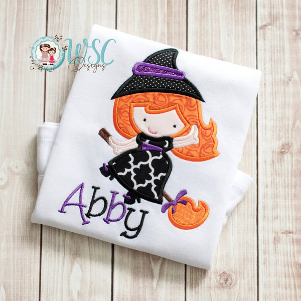 Girls Halloween Witch on Broom Shirt - WSC-Designs Boutique