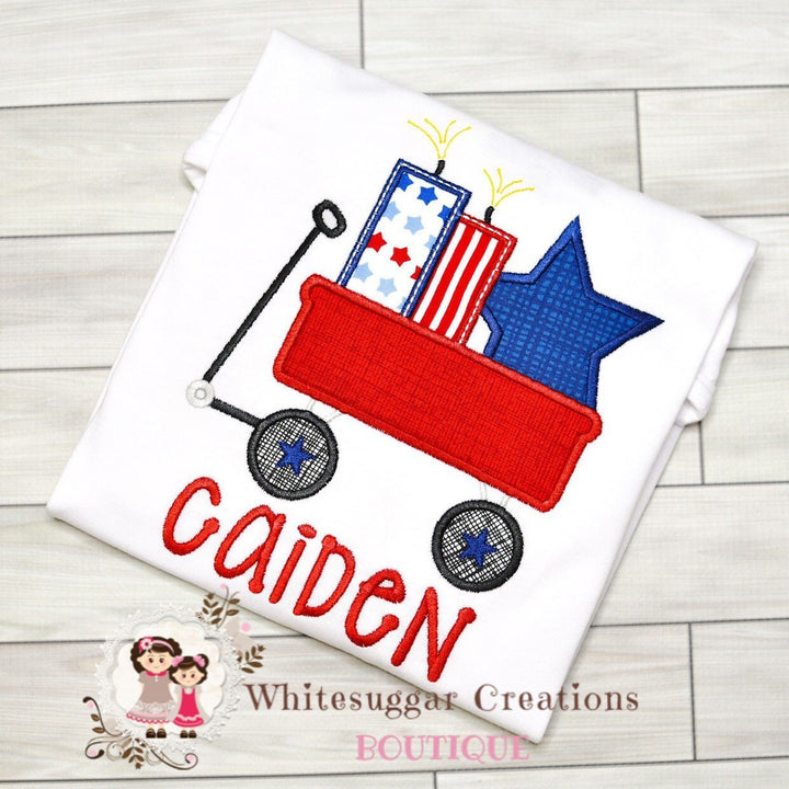 Patriotic Boys Wagon with Stars and Firecracker Tee - WSC-Designs Boutique