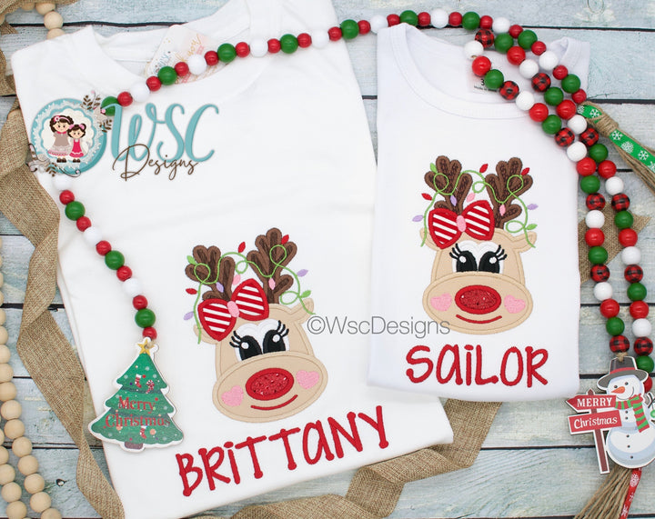 Personalized Christmas Reindeer Shirt for the Whole Family - Festive Lights and Custom Name for Mom Dad and Everyone - WSC-Designs Boutique