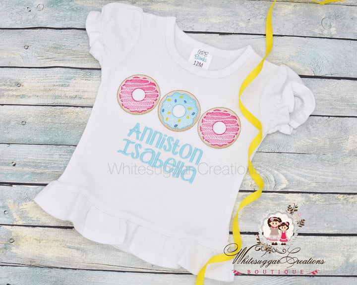 Personalized Donut Sketch Trio Shirt for Girls | Embroidered Donut T-shirt - WSC-Designs Boutique