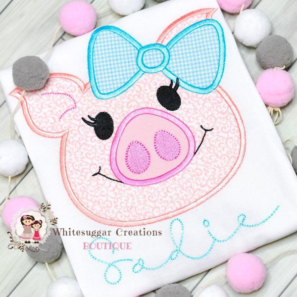Pig with Blue Bow Shirt for Girls - WSC-Designs Boutique