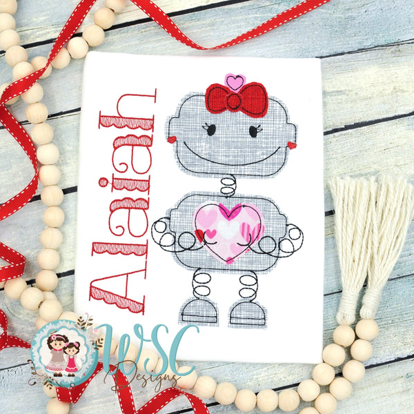 Valentine's Robot Girl Embroidered T Shirt for Girls - WSC-Designs Boutique